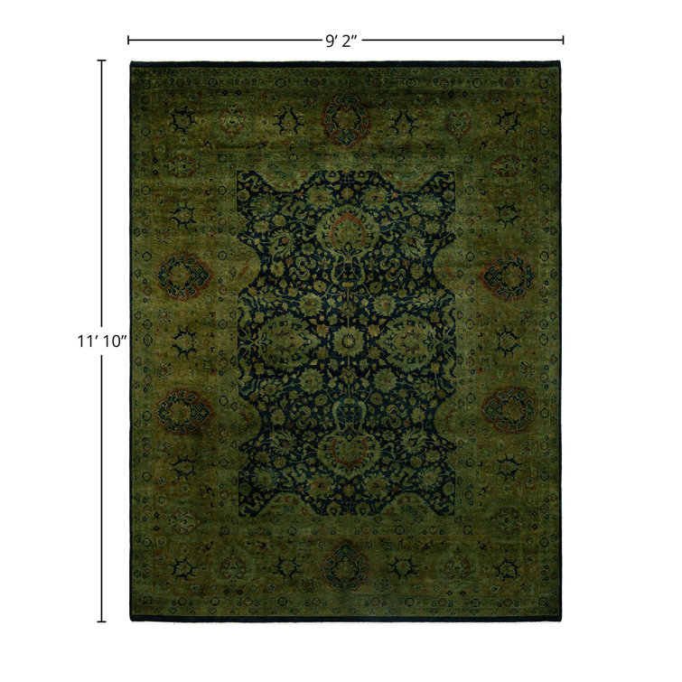 Shaye Hand-Knotted Black and Green Wool Area Rug