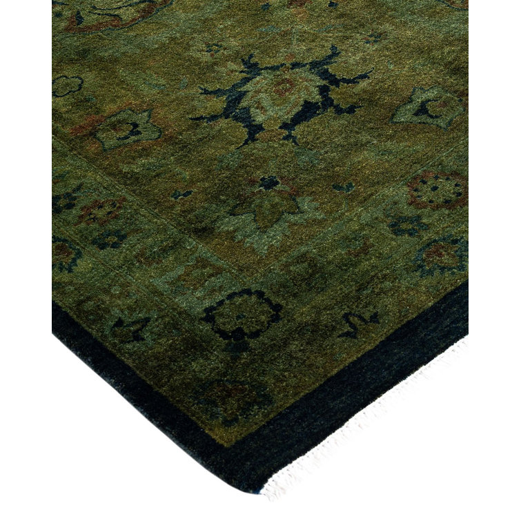 Shaye Hand-Knotted Black and Green Wool Area Rug