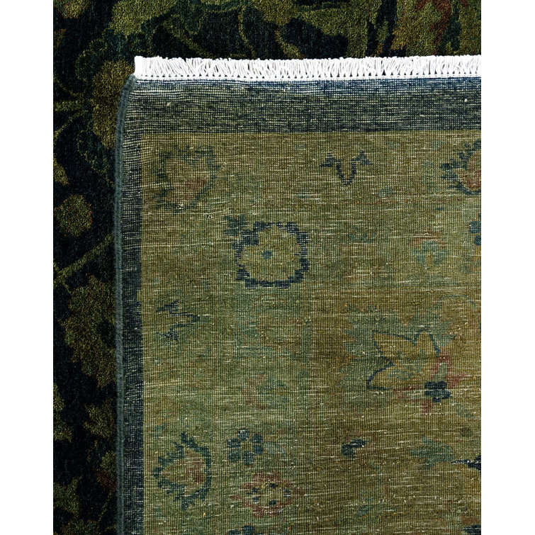 Shaye Hand-Knotted Black and Green Wool Area Rug
