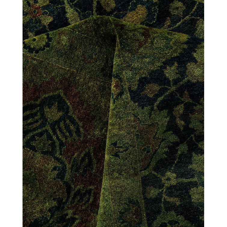Shaye Hand-Knotted Black and Green Wool Area Rug