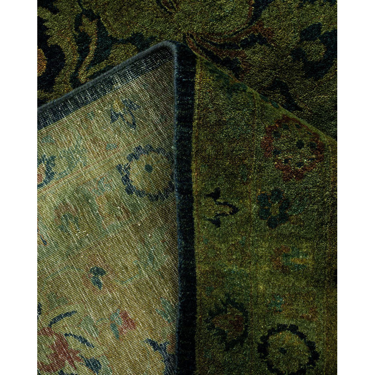 Shaye Hand-Knotted Black and Green Wool Area Rug