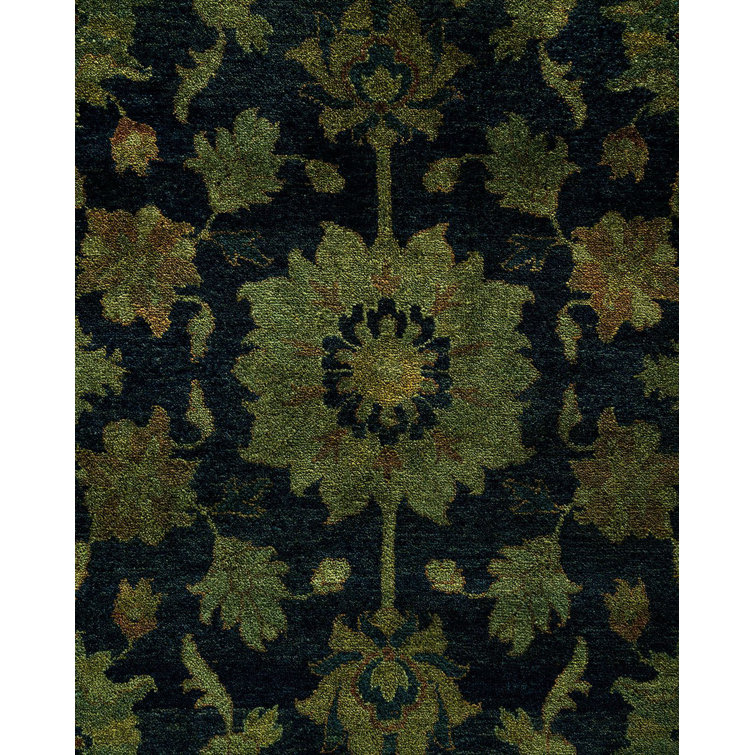 Shaye Hand-Knotted Black and Green Wool Area Rug