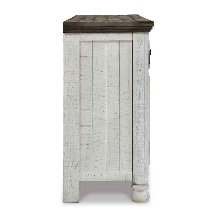 Transitional Two-Tone White and Weathered Gray 74'' Media Console with Cabinet