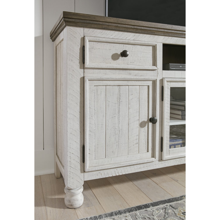 Transitional Two-Tone White and Weathered Gray 74'' Media Console with Cabinet