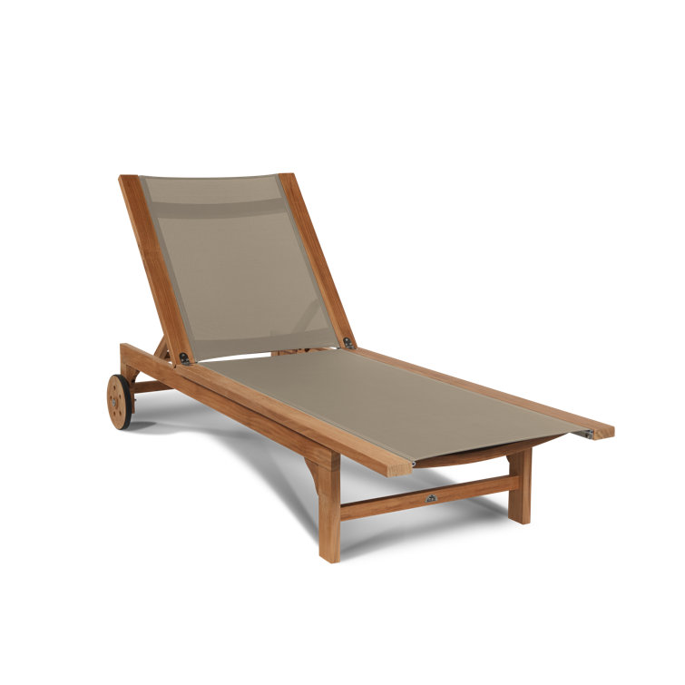 Taupe Teak Outdoor Reclining Chaise Lounge with Wheels