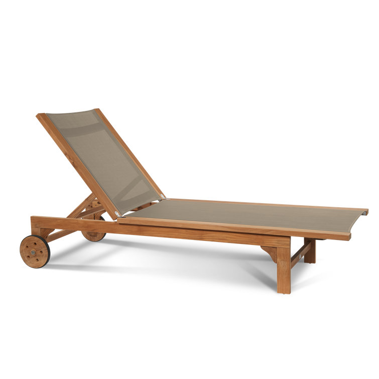 Taupe Teak Outdoor Reclining Chaise Lounge with Wheels
