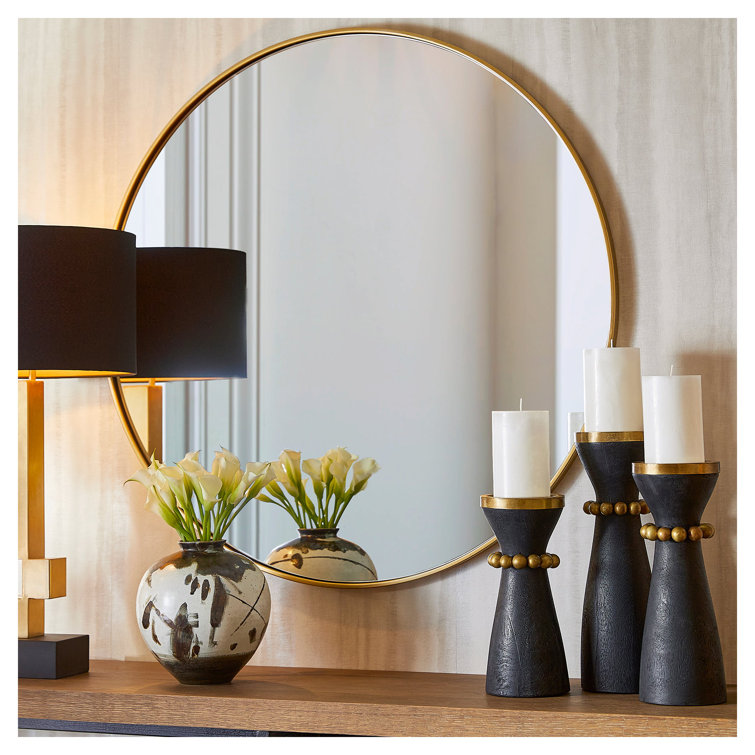 Antique Brass and Black Mango Wood Tabletop Candleholder