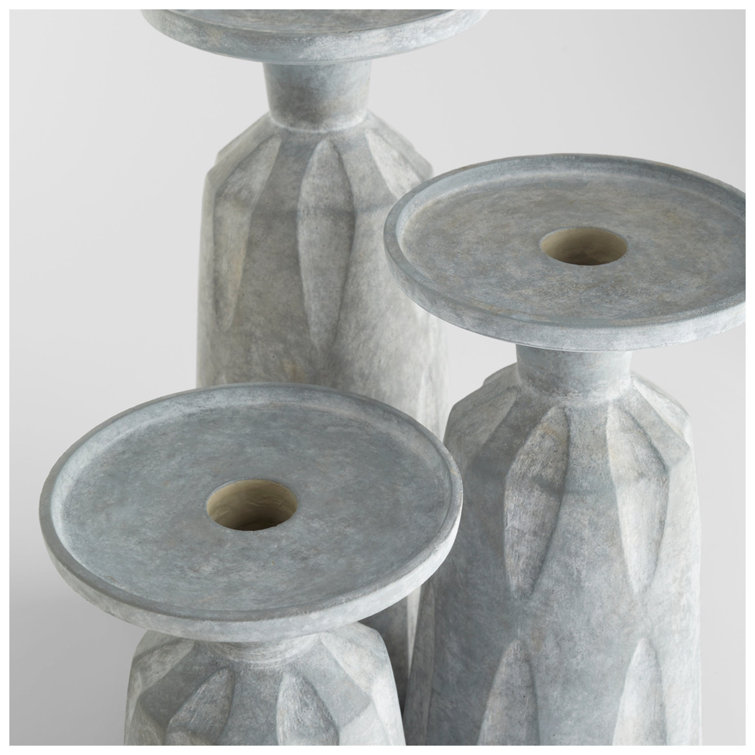 Gray Ceramic Prismatic Carved Candlestick, 15"