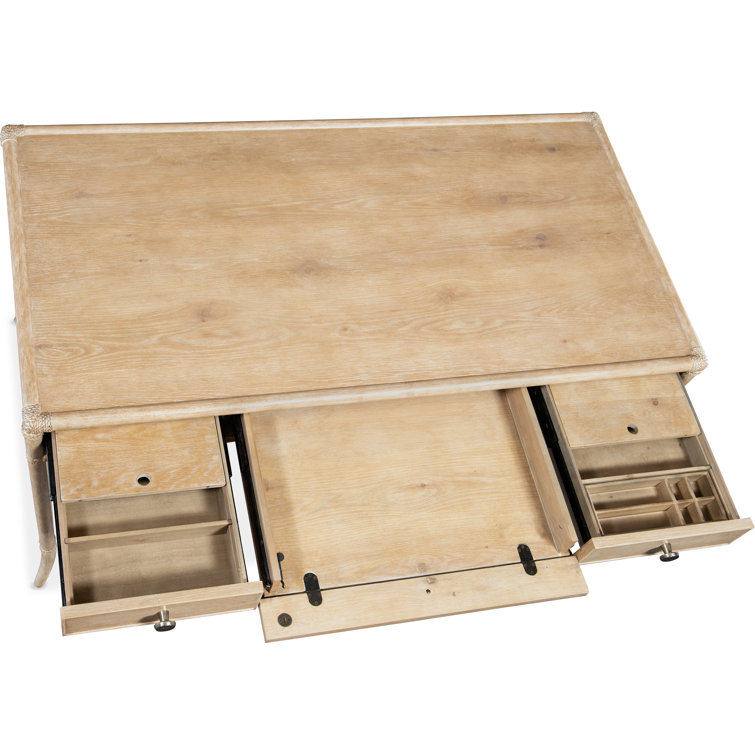 Dune Beige Oak and Maple Home Office Desk with Drawers