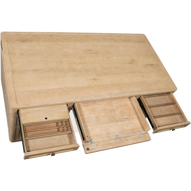 Beige Oak and Maple Executive Desk with Filing Cabinet