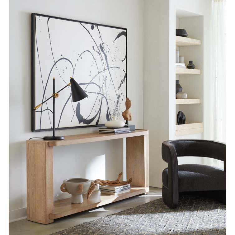 Beige Oak Veneer Rectangular Console Table with Storage