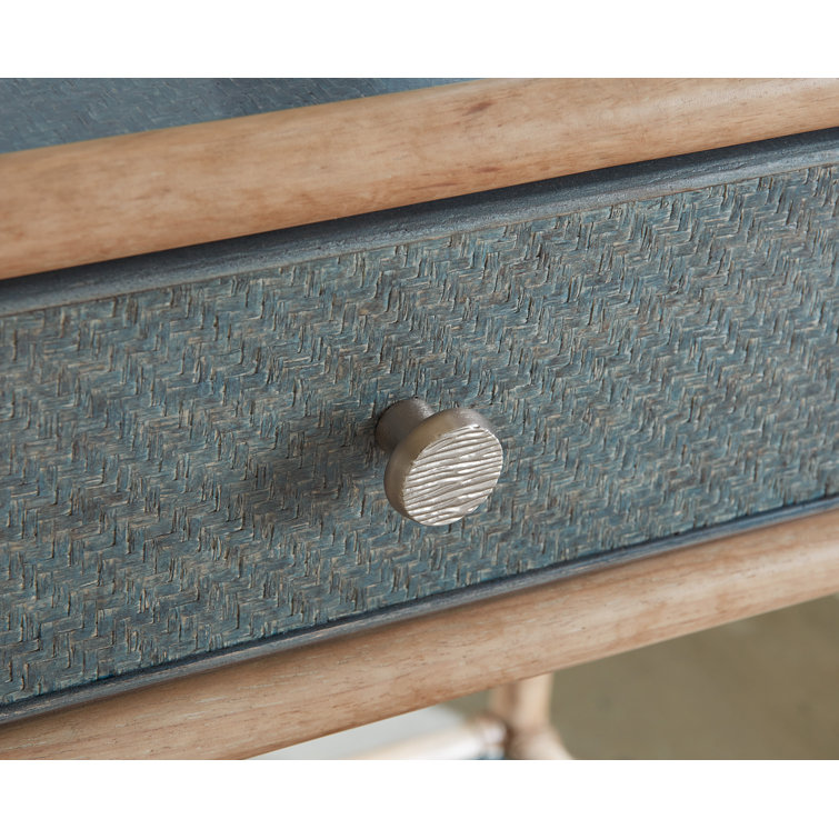 Beige and Green Rattan 1-Drawer Nightstand with Glass Top