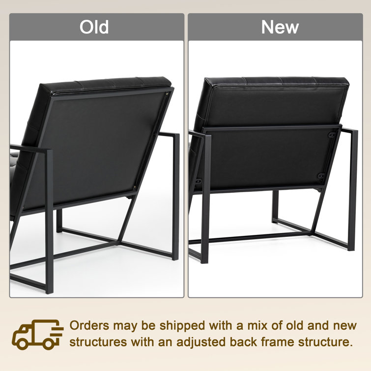Modern Black Faux Leather Barrel Accent Chair with Metal Frame