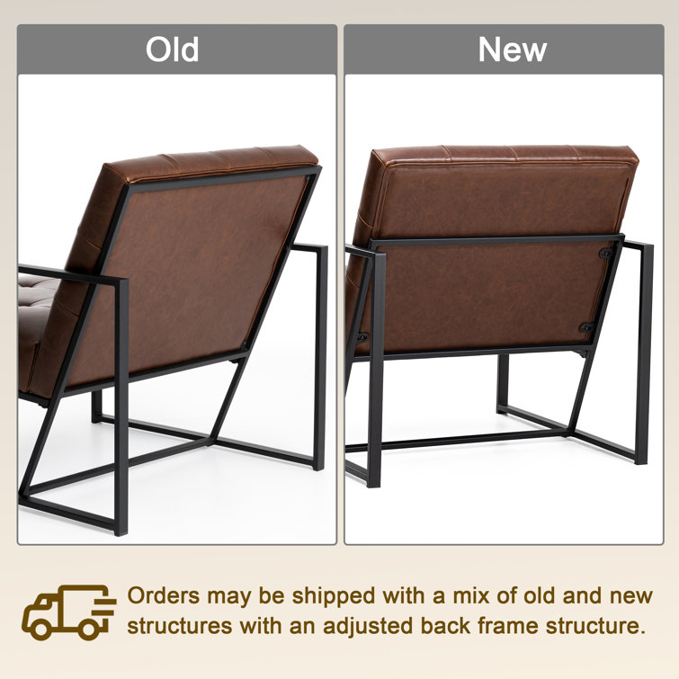 Set of 2 Brown Faux Leather and Metal Accent Chairs