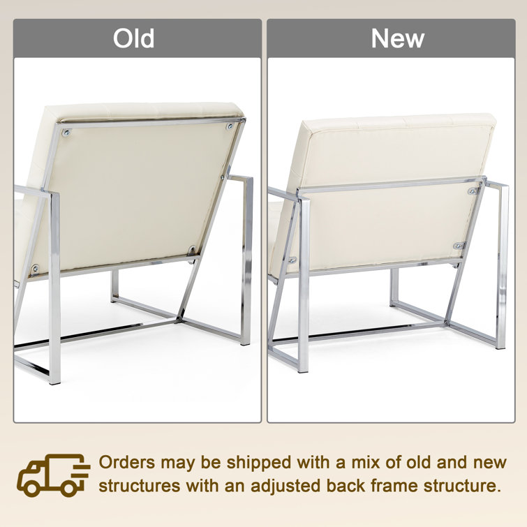 Mid-Century Chrome-Plated White Faux Leather Accent Chair