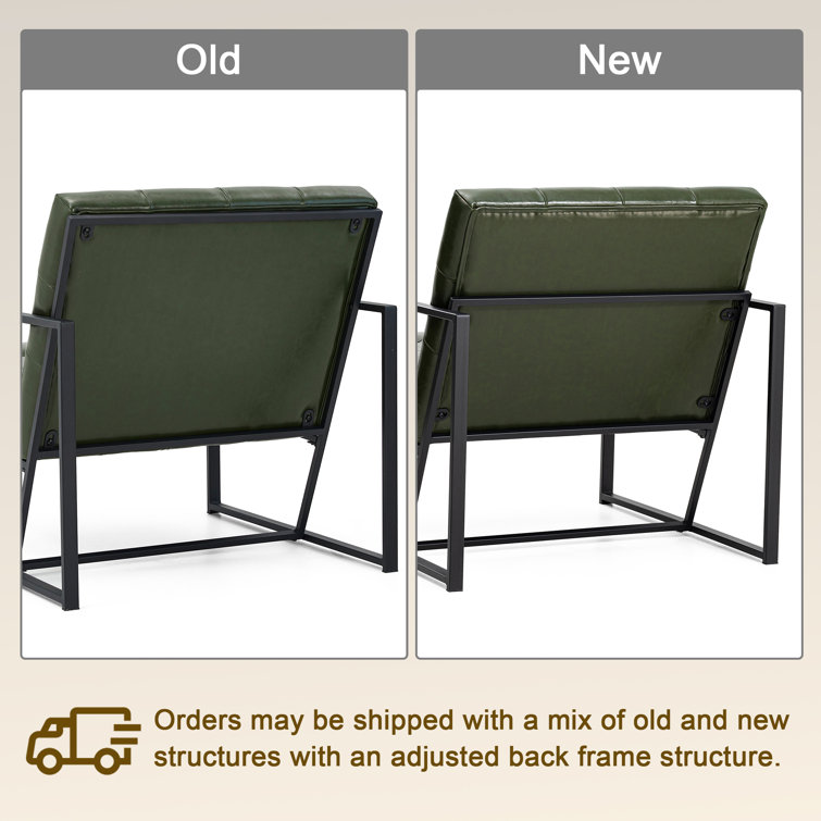 Hunter Green Faux Leather Button-Tufted Accent Chair with Metal Frame