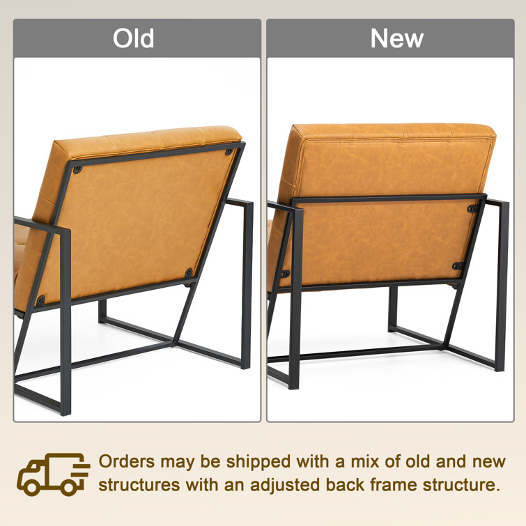 Camel Faux Leather Barrel Accent Chairs with Black Metal Frame
