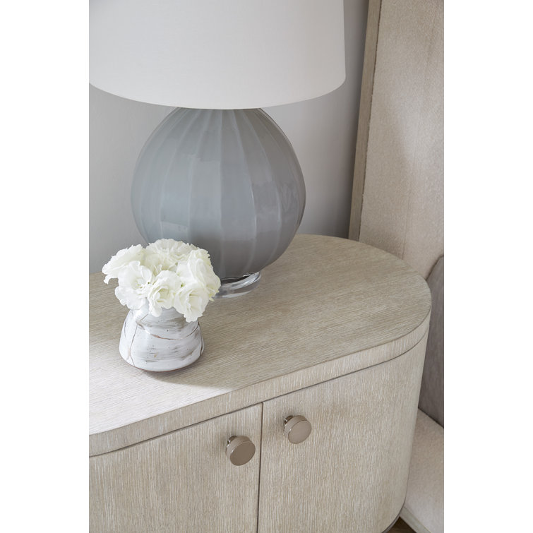 Light Brown Oak Veneer Oval Nightstand with Metal Base