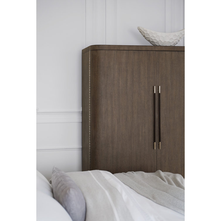 Mink Brown Oak Veneer 2-Door Armoire with Mirror