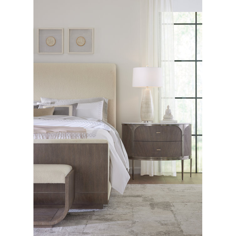 Modern Demilune 2-Drawer Nightstand with Marble Top