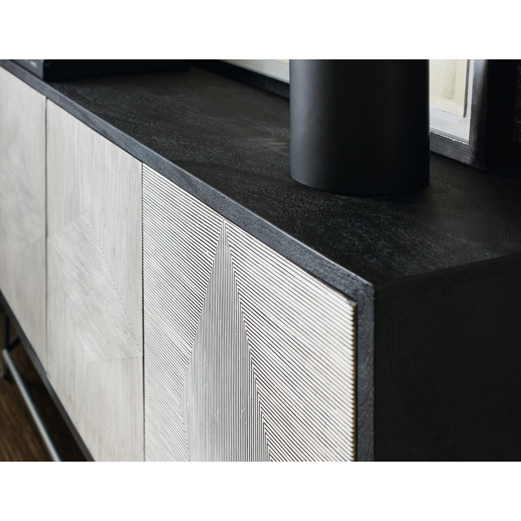 Black and Silver Mango Wood Credenza with Bone Design