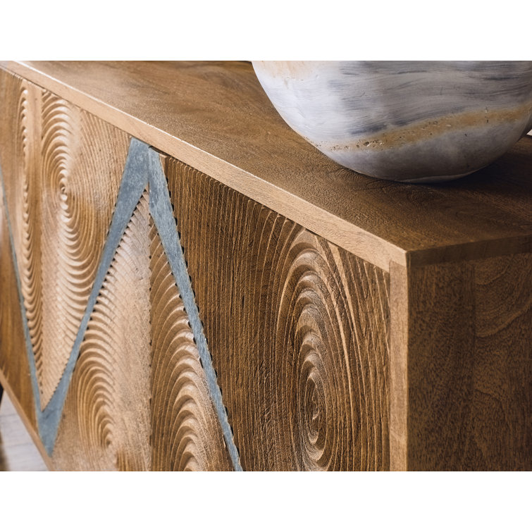 Medium Wood and Slate Mango Credenza with Iron Base