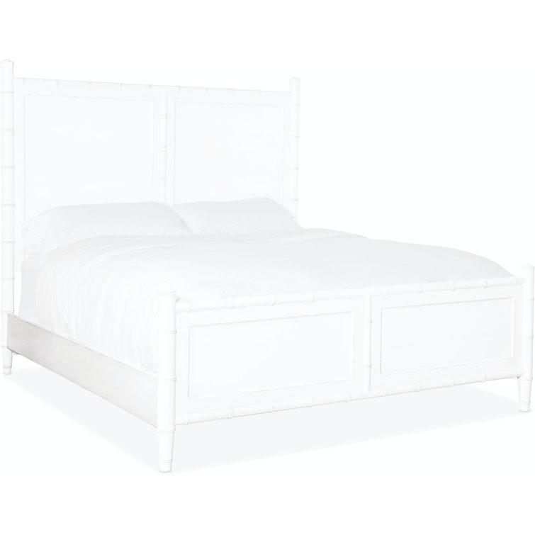 White Coastal King Panel Bed with Wood Frame