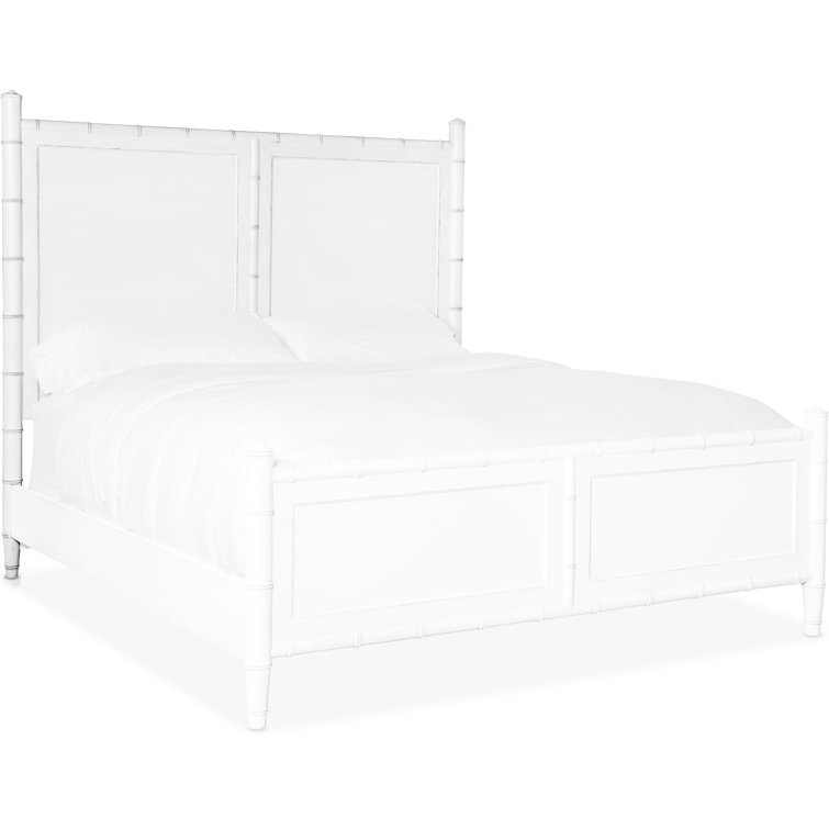 White Coastal King Panel Bed with Wood Frame