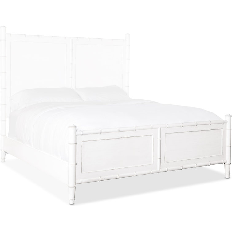 White Coastal King Panel Bed with Wood Frame