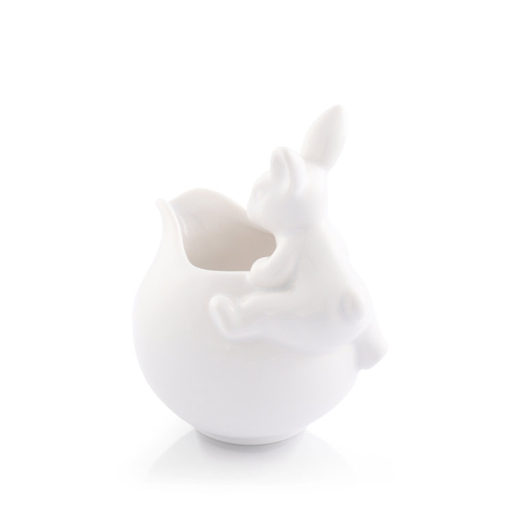 White Stoneware Bunny Handle Spring Creamer Bowl