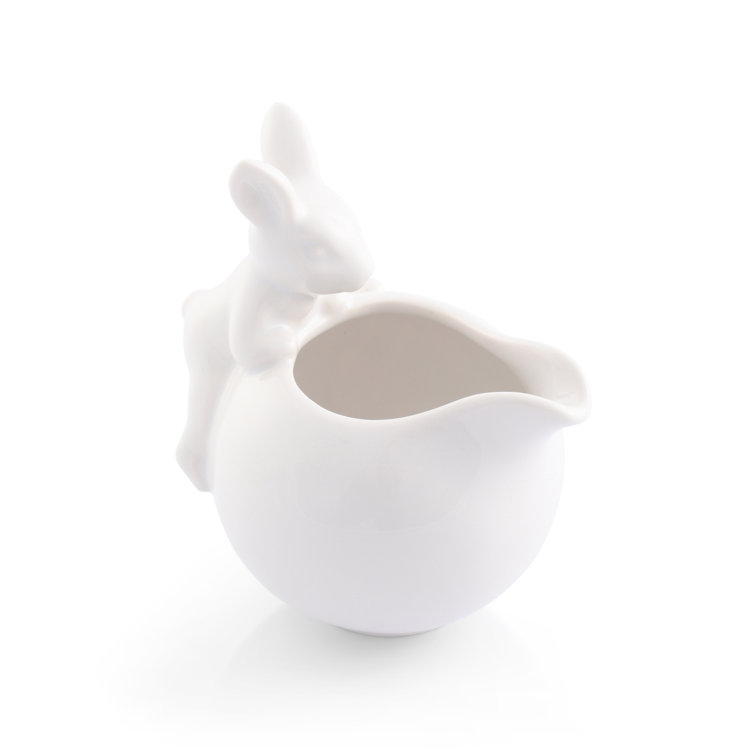 White Stoneware Bunny Handle Spring Creamer Bowl