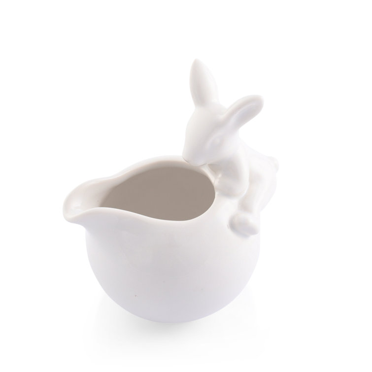 White Stoneware Bunny Handle Spring Creamer Bowl
