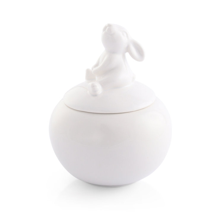 White Porcelain Bunny Lid Sugar Bowl