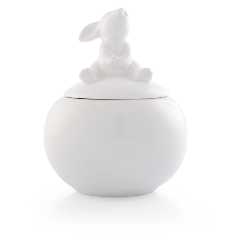White Porcelain Bunny Lid Sugar Bowl