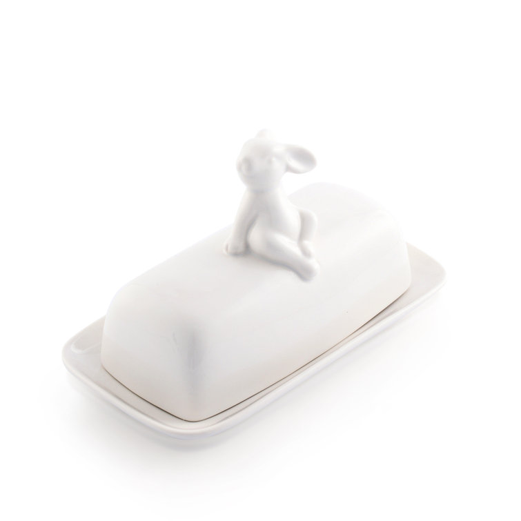 White Porcelain Sitting Bunny Butter Dish