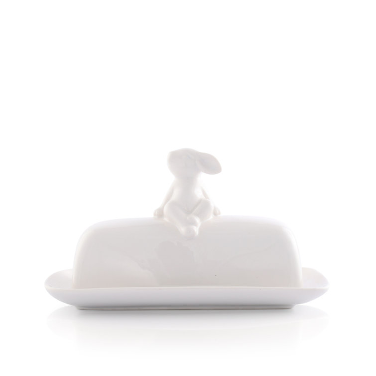 White Porcelain Sitting Bunny Butter Dish