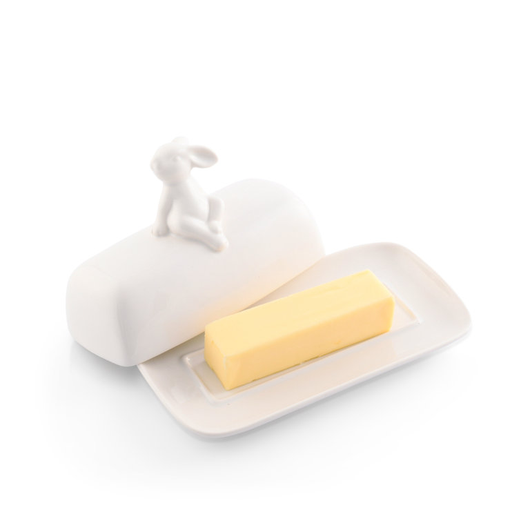 White Porcelain Sitting Bunny Butter Dish