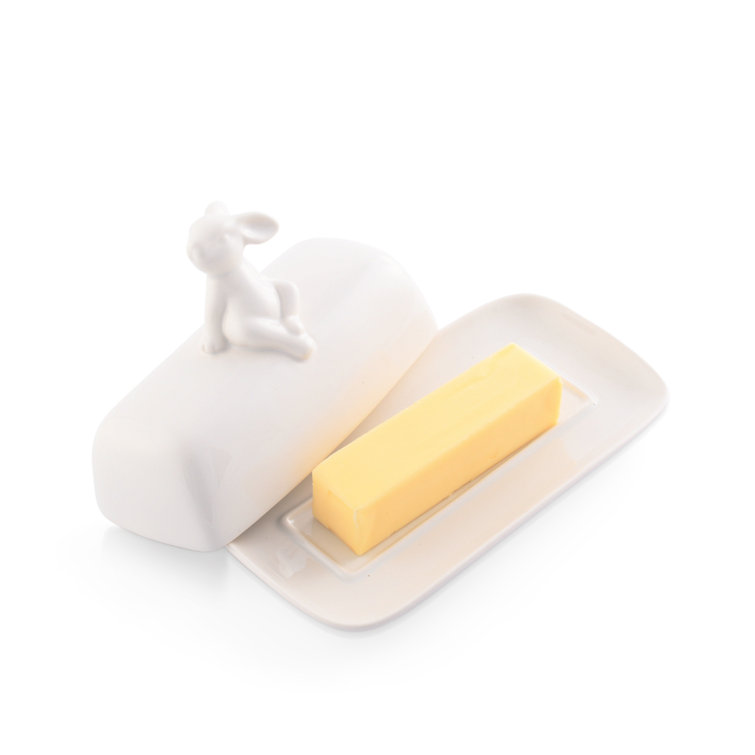 White Porcelain Sitting Bunny Butter Dish