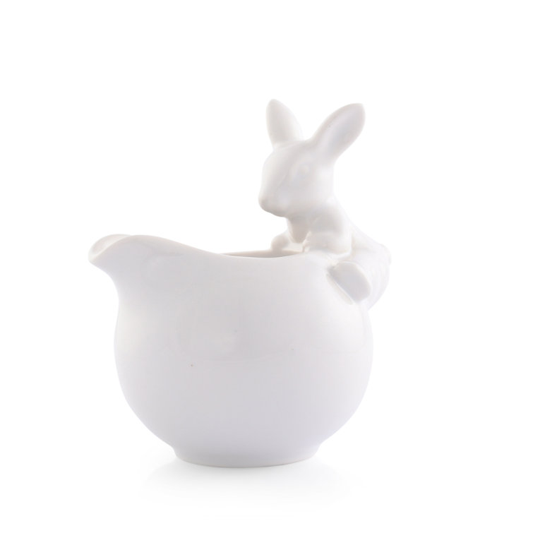 White Stoneware Bunny Handle Spring Creamer Bowl