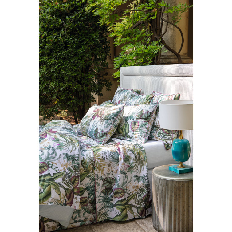 King Multicolor Cotton Floral Duvet Cover with Piping Trim