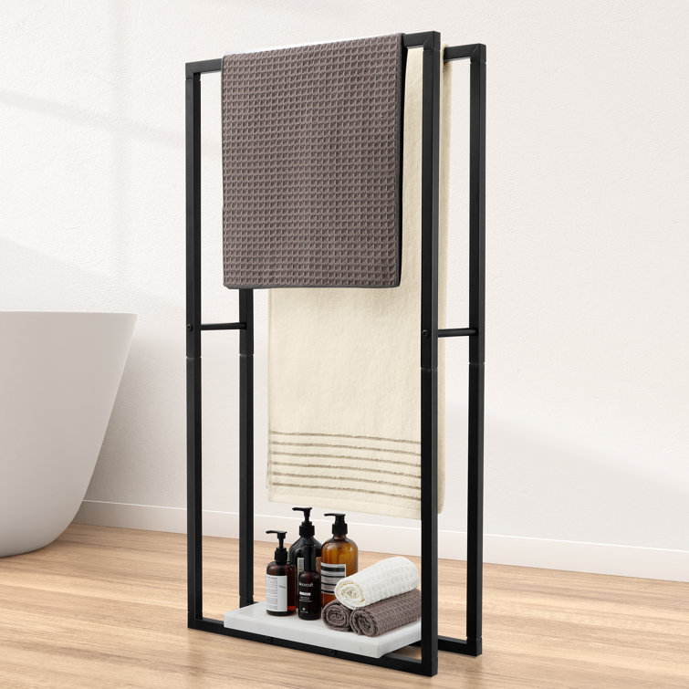 Matte Black Freestanding Towel Rack with Marble Base
