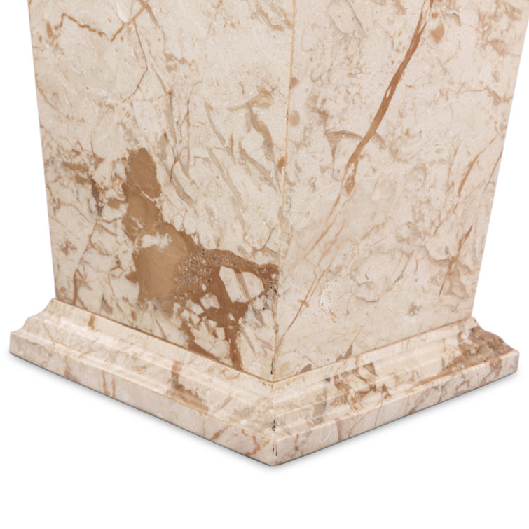 Desert Taupe Marble and Wood Round Side Table