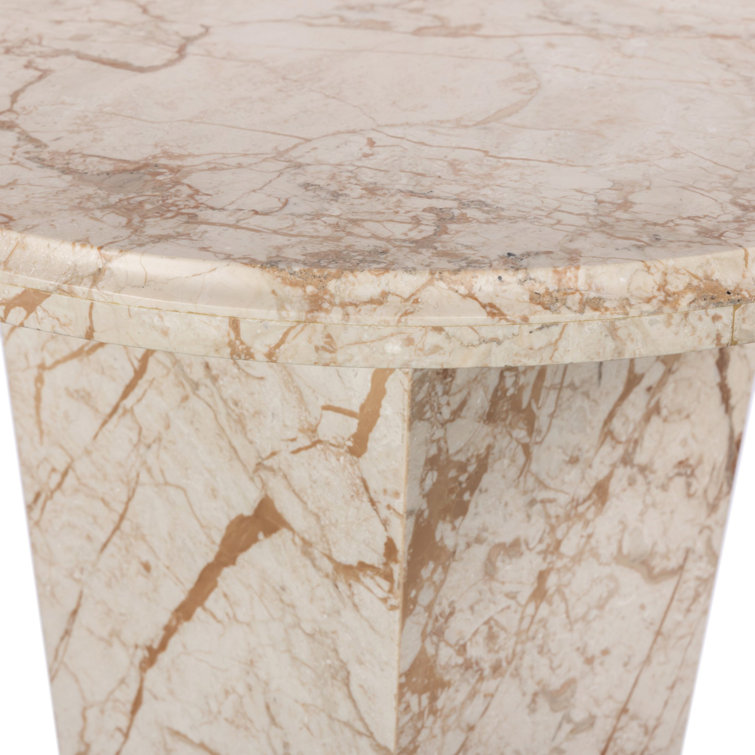 Desert Taupe Marble and Wood Round Side Table