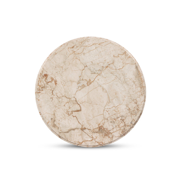 Desert Taupe Marble and Wood Round Side Table