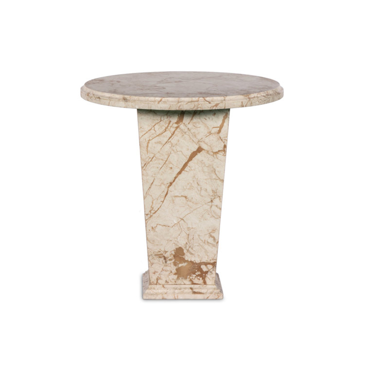 Desert Taupe Marble and Wood Round Side Table