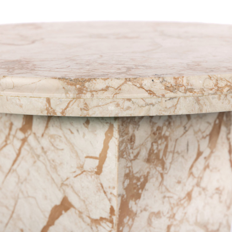 Desert Taupe Marble and Wood Round Side Table