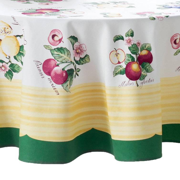 French Garden Round White and Yellow Polyester Tablecloth