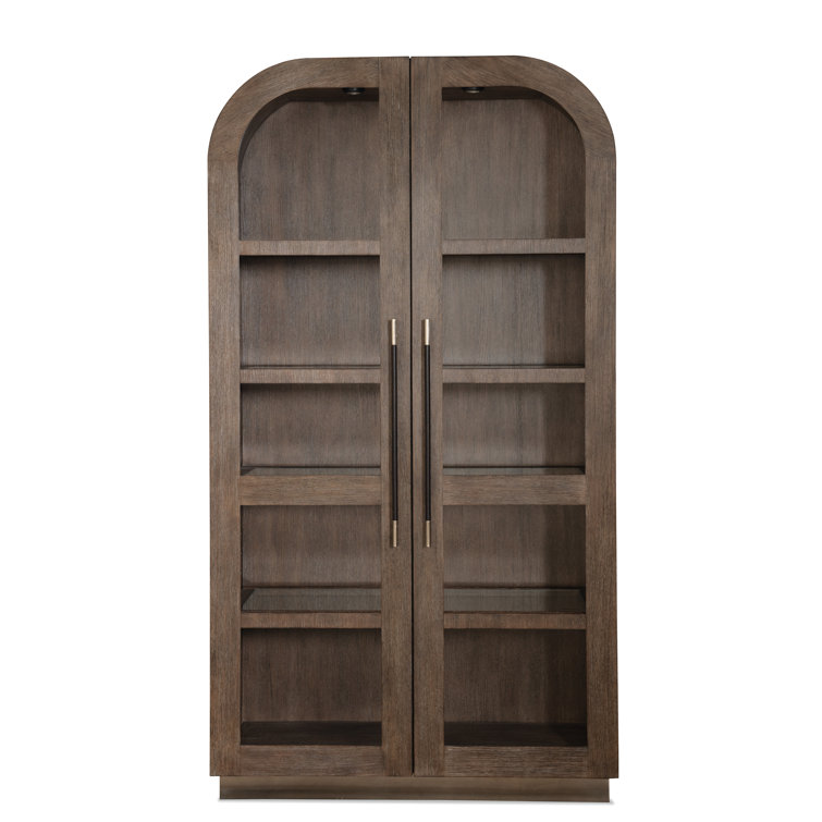Mink Oak Veneer Lighted Display Cabinet with Metal Base