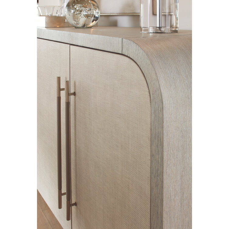 Modern 80'' Brown Oak Sideboard with Raffia Doors