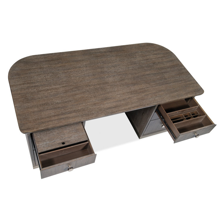 Modern Mink Solid Wood Executive Desk with Drawers and Filing Cabinet